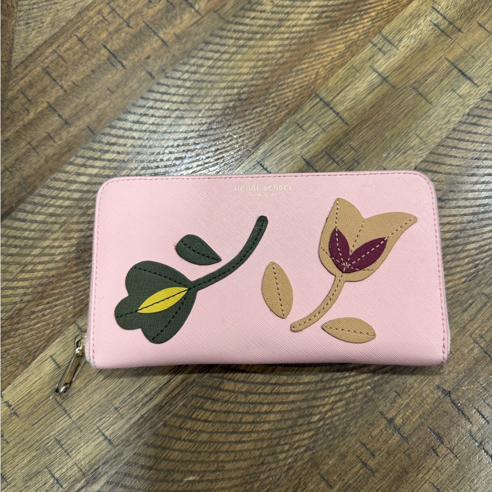 Henri Bendel Pink Wallet with Floral Accents